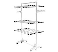 Todeco - Etendoir à Linge, Etendage à Linge - Matériau: Tubes en Acier Inoxydable - Charge maximale: 3 kg par Barre de Support - 3 étagères, Noir/Blanc, avec Ailes et Barre supérieure