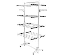 Todeco - Etendoir à Linge, Etendage à Linge - Matériau: Tubes en Acier Inoxydable - Charge maximale: 3 kg par Barre de Support - 4 étagères, Noir/Blanc, avec Ailes et Barre supérieure