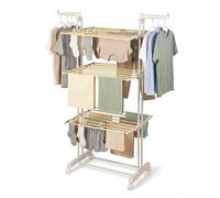 Todeco Étendoir à Linge Intérieur 3 Niveaux, Tubes Effet Bois avec Ailes Pivotantes, Châssis Ivoire Latte, Harmony Collection