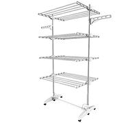 Todeco Etendoir à Linge intérieur à 4 Niveaux, Séchoir à Linge Pliant en Acier Inoxydable, Sèche-Linge Etendoir Pliable avec Ailes réglables en Hauteur pour Terrasse Jardin, Blanc