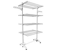 Todeco Etendoir à Linge intérieur, Séchoir à Linge Pliant à 4 Niveaux,Blanc | Tubes en acier inoxydable robuste, charge maximale 2,72 kg par barre, Ailes réglables en Hauteur, pour Terrasse Jardin