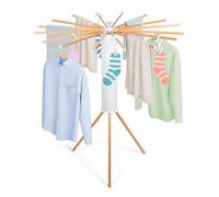 Todeco Etendoir Linge Interieur avec 10 Pinces à Linge, Séchoir à Linge | Séchoir à Rayons en éventail en Bois, Pliant pour Le Linge de Petite Taille terrasse Jardin