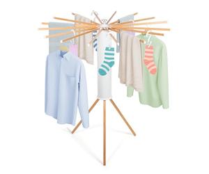 Todeco Etendoir Linge Interieur avec 10 Pinces à Linge, Séchoir à Rayons en éventail en Bois, Séchoir à Linge Pliant pour Le Linge de Petite Taille terrasse Jardin