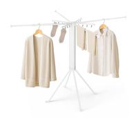 Todeco Etendoir Linge interieur avec Pinces à Linge, 4 Tiges rétractables entre 55 et 84 cm, Séchoir à Rayons en éventail