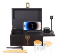 Todeco Grande Boîte en Bambou avec Serrure, Grinder et Kit d'accessoires | 2 Clés, 2 Bocaux en Verre, 2 Tubes à Essai, Pince, Brosse, Plateau Coulissant Amovible, Boîte avec Séparateurs pour Maison
