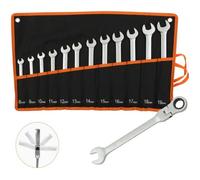 Todeco Jeu de clés mixtes 12 pièces clés plates à cliquet 8-19 mm métrique avec sac de transport