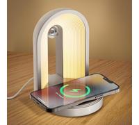 Todeco Lampe de Chevet, Lampe de Table avec Chargeur Sans Fil 15 W | 2 Températures de Couleur, Intensité Réglable, Variateur Tactile, Charge Sans Fil pour Téléphone, Montre et Écouteurs