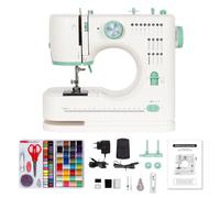 Todeco Machine à Coudre Électrique avec 16 Points de couture, Vert | Double Aiguille et Double Fil, Marche Arrière, Éclairage LED, Pédale, Kit de Coudre, Portable, pour Débutants, Enfant