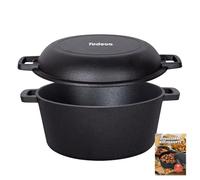 Todeco Marmite en Fonte 2 en 1 avec couvercle de poêle, 5L Dual Function Casserole en fonte, poêle à Frire, Pré-assaisonné Dutch Oven avec recette pour cuisine, camping, barbecue, rôtir ou braiser