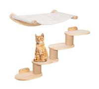 Todeco Mur d'escalade pour Chat Mural avec escalier pour Chat et hamac pour Chat, Mur d'escalade à Quatre Niveaux avec Rayures en Jute pour Chats et Tapis antidérapant, échelle 2 en 1 pour Chat