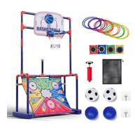 Todeco Panier de Basketball Sportif 4 en 1 - Score LED, Roulement Gauche-Droite, 120cm, Basketball/Football/Lancer d'anneaux/Lancer de Sacs pour Activités de Groupe Fêtes