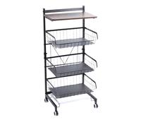 Todeco Panier de Fruits et Legumes avec Roues, Étagère à légumes pour Cuisine, 4 Niveaux avec Planche, Chariot de Rangement avec roulettes verrouillables et Plateau, pour Cuisine, Fruits, légumes