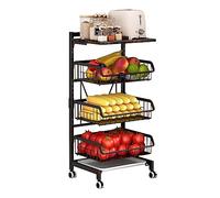 Todeco Panier de Fruits et Legumes avec Roues, Étagère à légumes pour Cuisine, 4 Niveaux avec Planche, Chariot de Rangement avec roulettes verrouillables et Plateau, pour Cuisine, Fruits, légumes