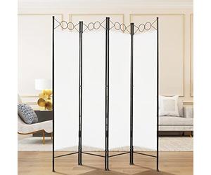 Todeco Paravent Interieur 4 Panneaux, Séparateur de Pièce Pliable, Ecran d'Intimité Paravent Chambre à Coucher Maison Balcon, 160 x 180 cm, Blanc