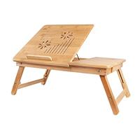 Todeco Plateau de Lit Pliable, Table de lit Pliable pour Ordinateur | Plateau ajustable 5 positions, Bureau Bambou avec Grande Ventilation, 55,1 x 35,1 x (22-32)cm
