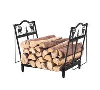 Todeco Porte-Bûches Pliable avec Deux Poignées, Motif Élan, Charge 50 kg, 38x32x40 cm, Support à Bois de Chauffage pour Cheminée, Intérieur et Extérieur