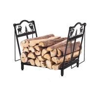 Todeco Porte-Bûches Pliable 50 kg avec Doubles Poignées, Noir | Structure en fer, revêtement antirouille, poignées rabattables, motif cerf décoratif, intérieur et extérieur