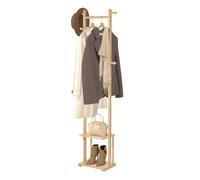 Todeco Porte Manteau Sur Pieds Bambou avec étagère à 2 niveaux, 6 Patères et Tringles, Tapis Antidérapant, Portemanteaux pour Entrée Bain Masion Chambre