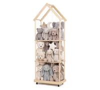 Todeco Rangement Peluche De Enfant Avec Freins A 360°, 164x32x58cm, Range Peluche En Bois Gain De Place Pour Salle De Jeux, Chambre D'enfant, Chambre A Coucher, Salon, 3 Couches
