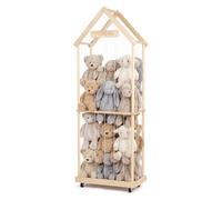 Todeco Rangement Peluche de Enfant avec freins à 360°, 164x32x58cm, Range Peluche en Bois Gain de Place pour Salle de Jeux, Chambre d'enfant, Chambre à Coucher, Salon, 2 couches