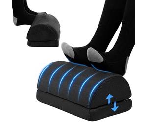 Todeco Repose-pieds Réglable sous Bureau, Ergonomique pour Hauteur Ajustable, Mousse à Mémoire de Forme avec un Fond non Glissable Housse Lavable, Voyages(Noir pur)