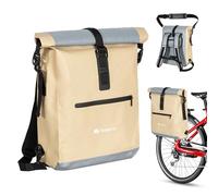 Todeco Sac à Dos de Vélo 3 en 1 (20L), Sacoche Porte-Bagage arrière de vélo, Sac à Dos étanche et Sacoche Bandoulière, Imperméable & Réfléchissante, Compartiment Ordinateur, Beige
