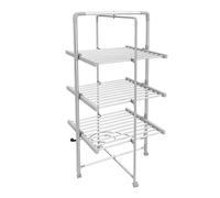 Todeco - Sèche-Linge Electrique, Etendoir Pliant d'Intérieur - Dimensions du Produit replié: 143 x 72 x 9 cm - Matériau: Alliage en Aluminium - 3 étagères, Blanc, avec des Roues