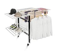 Todeco Séchoir à Linge, étendoir à Linge Pliant, Etendoir à 2 Niveaux aux Ailes Pliables, avec roulettes, 174 x 84 x 105 cm, Acier Inoxydable, Charge maximale 30kg