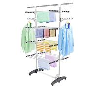 Todeco Séchoir à Linge Pliant à 4 Niveaux, Etendoir à Linge intérieur en Acier Inoxydable, Sèche-Linge 2tendoir Pliable avec Barre Supérieure Extensible, Ailes réglables en Hauteur, Gris