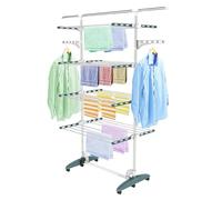 Todeco Séchoir à Linge Pliant à 4 Niveaux, Etendoir à Linge intérieur en Acier Inoxydable, Sèche-Linge Etendoir Pliable avec Barre Supérieure Extensible, Ailes réglables en Hauteur, Sarcelle