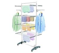 Todeco Séchoir à Linge Pliant à 4 Niveaux, Etendoir à Linge intérieur en Acier Inoxydable, Sèche-Linge 2tendoir Pliable avec Barre Supérieure, Ailes réglables en Hauteur pour Terrasse Jardin, Sarcelle