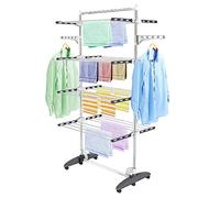 Todeco Séchoir à Linge Pliant à 4 Niveaux, Etendoir à Linge intérieur en Acier Inoxydable, Sèche-Linge Etendoir Pliable avec Barre Supérieure, Ailes réglables en Hauteur pour Terrasse Jardin, Gris