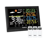 Todeco Station Météo Sans Fil Avec 3 Capteurs Extérieurs - Thermomètre Numérique Lcd - Rcc - Humidité Baromètre Réveil Prévisions Météorologiques
