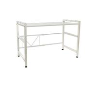 Todeco Support de Four à Micro-Ondes Extensible, Etagere Rangement Cuisine Four à Micro Ondes, Multifonction Meuble de Rangement en Métal, avec 6 Crochets Charge 25 Kg,(36-60) x36 x44 cm, Blanc