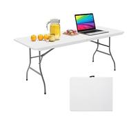 Todeco Table Pliante Camping, Table de Jardin Plastique, Traiteur Pliante Table en HDPE, Pieds en Acier Pelliculé Gris, 180 x 74 cm, Table Transportable pour BBQ Barbecue Pique-Nique