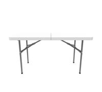 Todeco Table Pliante Transportable, Table En Plastique Robuste, 124 X 61 Cm, Blanc, Pliable En Deux, Matériau: Hdpe