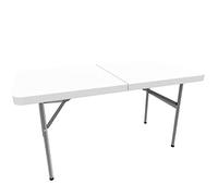 Todeco - Table Pliante Transportable, Table en Plastique Robuste - Matériau: HDPE - Charge maximale: 100 kg - 122 x 61 cm, Blanc, Pliable en deux
