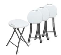 Todeco Tabouret Pliant Avec Poignée Plastique - Lot de 4 Pour Salle de Bain, Extérieur, Jardin, Camping, Salon - Charge Maximale: 200 kg, 33x29x46cm, Blanc