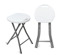 Todeco Tabouret Pliant Lot de 2 avec Poignée Plastique, Tabourets de Salle de Bain,Tabouret Extérieur pour Jardin, Camping, Tabourets de Salon, Charge Maximale: 300 kg, 33x29x46cm,Blanche