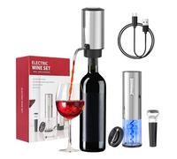Todeco Tire Bouchon Electrique 4 en 1 Coffret Cadeau avec Ouvre Bouteille Rechargeable, Aérateur de Vin Automatique, Coupe-Capsule, Bouchon à Vide et Câble USB, pour Cadeau Noël Fêtes