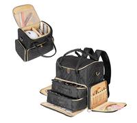 Todeco Trousse de Maquillage de Voyage à 3 Couches, Sac de Maquillage avec 2 Étuis Amovibles, Pochette à Cosmétiques avec Fentes pour Vernis à Ongles, Noir