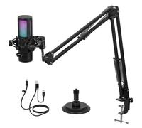 Todeco USB Micro Gaming Kit, RGB Microphone à Condensateur avec 11 Lumières Variables, Bras Micro, Support Micro, Bouton Muet, réduction du Bruit