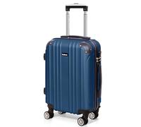 Todeco Valise Cabine 55cm, Valise à Main légère avec Coque Rigide, Valise de Voyage, Rigide e Légère ABS, avec 4 Doubles Roues, 55x35x22cm, Bleu Foncé
