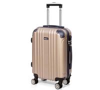 Todeco Valise Cabine 55cm, Valise de Voyage Rigide et Légère en ABS, Bagage à roulettes avec 4 Doubles Roues Pivotantes 360°, 55x35x22cm, 33L, Champagne