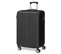 Todeco Valise Grande Taille 78cm, Valise de Voyage Rigide et Légère en ABS, Bagage à roulettes avec 4 Doubles Roues Pivotantes 360°, 78x51x28cm, 80-90L, Noir