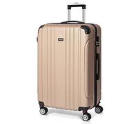 Todeco Valise Grande Taille 78cm, Valise de Voyage Rigide et Légère en ABS, Bagage à roulettes avec 4 Doubles Roues Pivotantes 360°, 78x51x28cm, 80-90L, Champagne