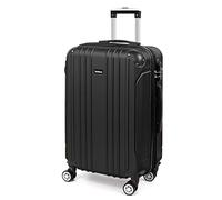 Todeco Valise Moyenne Taille 65cm, Valise de Voyage, Rigide e Légère ABS Valise de Voyage à roulettes Valises, 4 Doubles Roues, 42x26x65cm, Noir