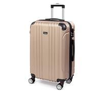 Todeco Valise Moyenne Taille 68cm, Valise de Voyage Rigide et Légère en ABS, Bagage à roulettes avec 4 Doubles Roues Pivotantes 360°, 68x45x26cm, 58-66L, Champagne