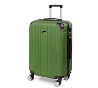 Todeco Valise Moyenne Taille 68cm, Valise de Voyage Rigide et Légère en ABS, Bagage à roulettes avec 4 Doubles Roues Pivotantes 360°, 68x45x26cm, 58-66L, Vert Olive
