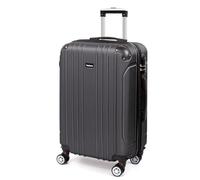 Todeco Valise Moyenne Taille 68cm, Valise de Voyage Rigide et Légère en ABS, Bagage à roulettes avec 4 Doubles Roues Pivotantes 360°, 68x45x26cm, 58-66L, Gris Anthracite